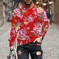 thumbnail image 2 of Penkiiy Chinese Style Big Peony Red Top for Men Men's Floral Printing Round Neck Long Sleeve Tops T-shirt Fitness AAnd Leisure Blouse, 2 of 5