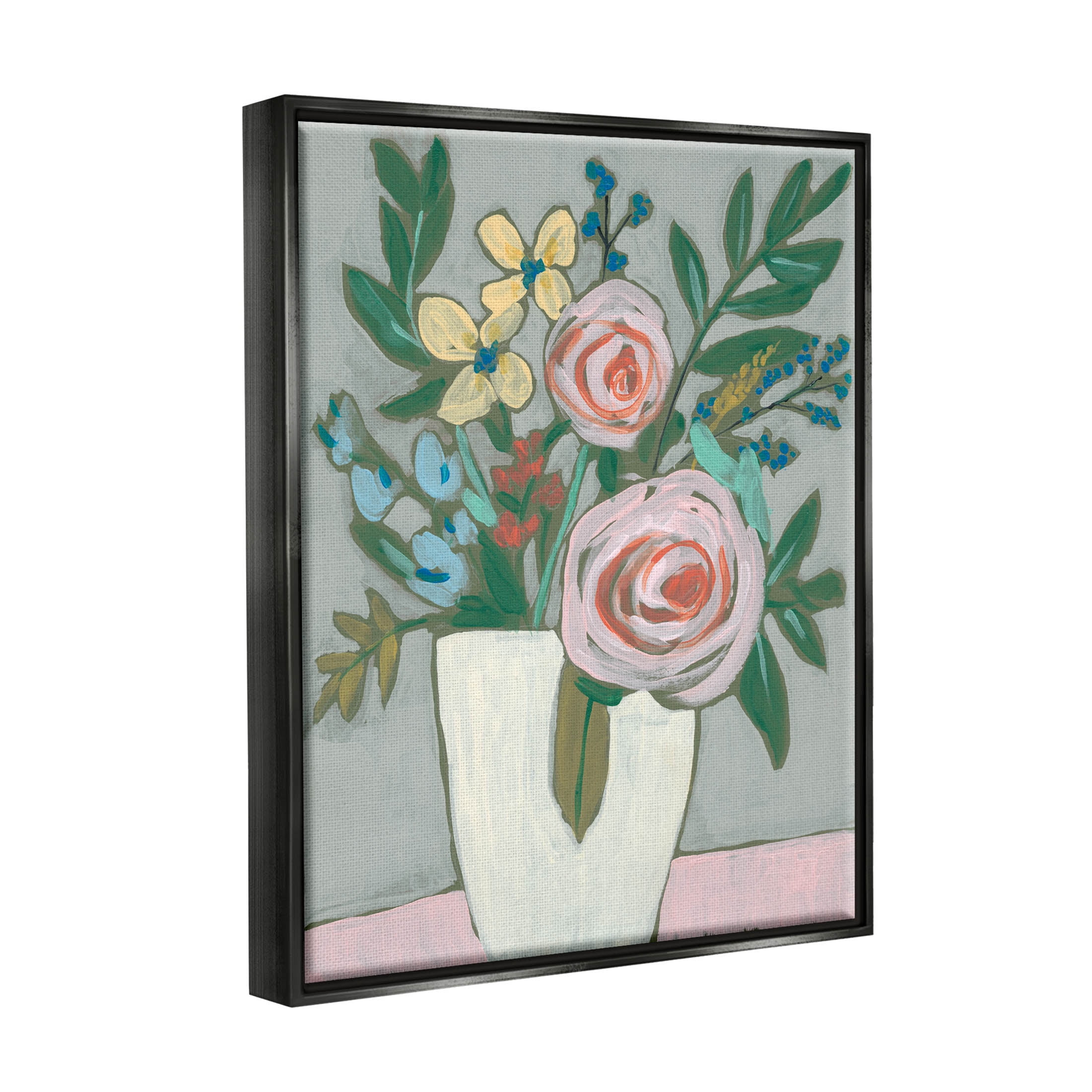 Mixed Rose Bouquet Abstract Botanical & Floral Painting Jet Black Framed Art Print Wall Art