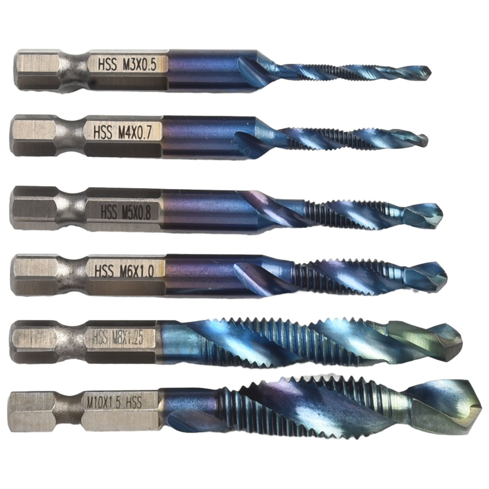 12Pcs 1/4\" Hss Hex Shank Plated Screw Thread Drill Bits Set for M3- M10
