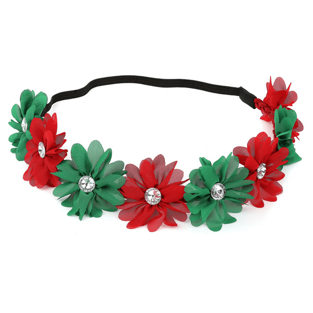 Lux Accessories Girls Xmas Holiday Christmas Crown Green Red Floral Headband Walmart Com