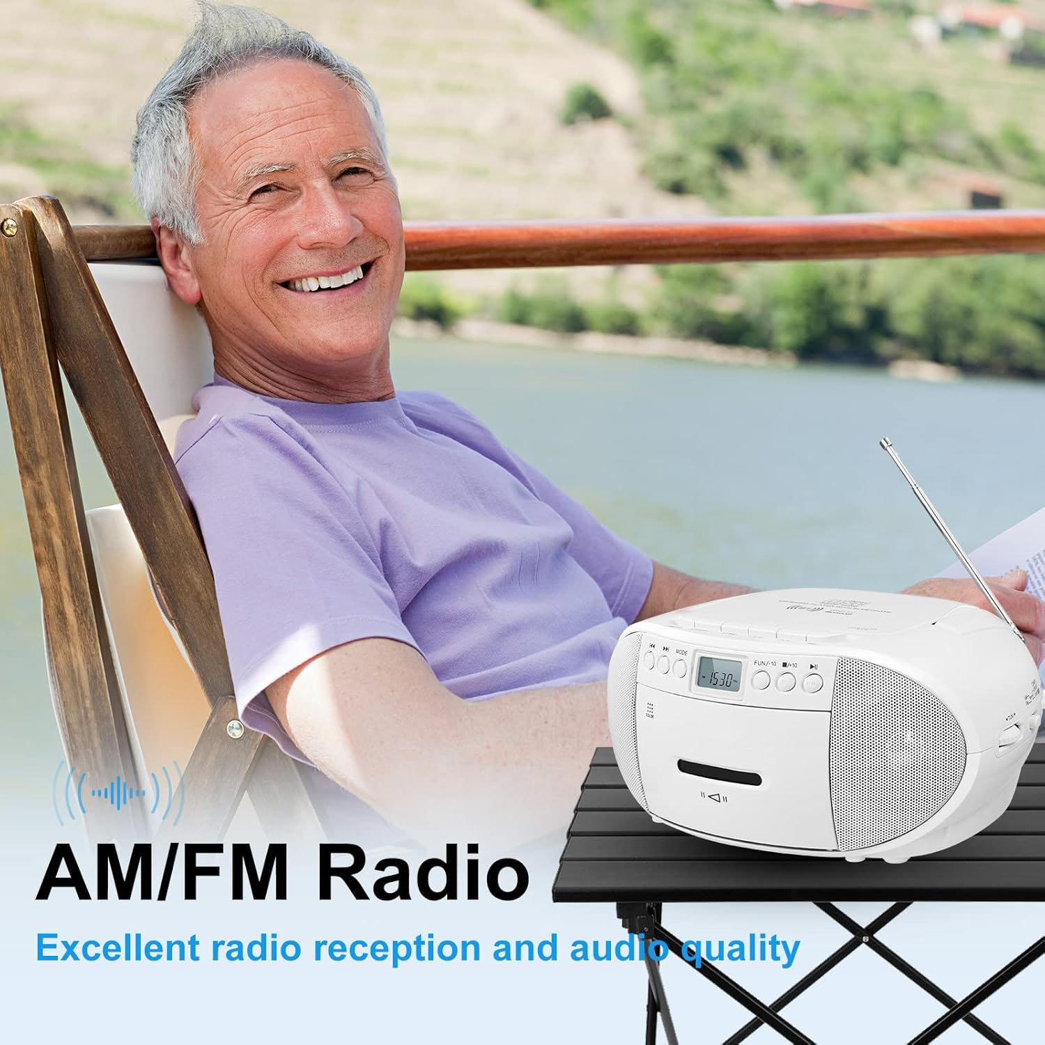 Prociv Portable CD Cassette Boombox with Bluetooth, White photo 5