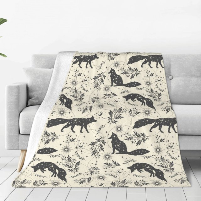 Fotbe Vintage Moon Fox Manta de Franela Acolchonada con Estampado, Súper Suave y Esponjosa, Extra Grande para Sofá, Cama, Uso Todo el Año-60"x50"