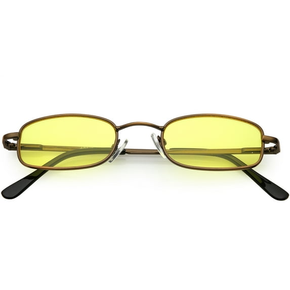 90's Small Rectangle Sunglasses Slim Arms Color Tinted Lens 45mm (Bronze / Yellow)