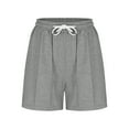 thumbnail image 5 of QQAMB Shorts for Women Solid Color Elastic Waisted Drawstring Strip Pleated Loose Comfy Shorts Gray L, 5 of 7