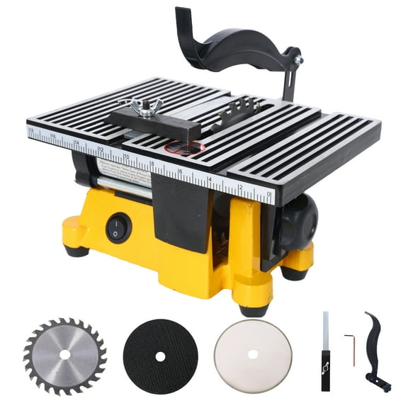 4" 90W Mini Table Saw Top Cut Off Miter Saw Multifunctional Desktop Saws w/ 3 Blades for Precision Cut Metal Wood Frame Molding