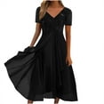 thumbnail image 2 of Women's Mesh Lace Summer Dress, Short Sleeve Round Neck Chiffon Party Dress with Waist Cutout, 2 of 6