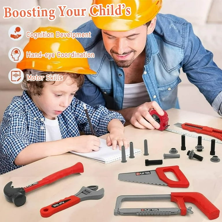 IFCOW 55pcs Kids Tool Set Pretend Play Kids Toys with Tool Box and Electronic Toy Drill Christmas Birthday Gift Construction Tool Set for Toddlers