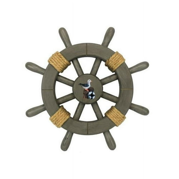 Handcrafted Decor Rustic-Grey-SW-12-Seagull Antique Decorative Ship Wheel with Seagull- 12 in.