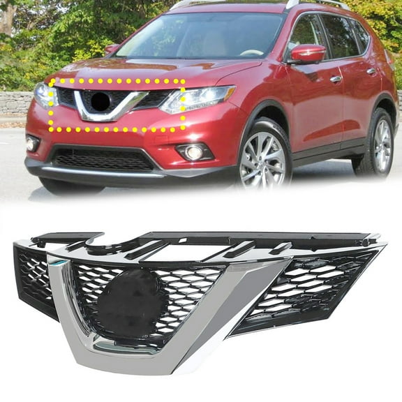 Chrome Trim Front Grille Grill Fit for Nissan Rogue 2014-2015