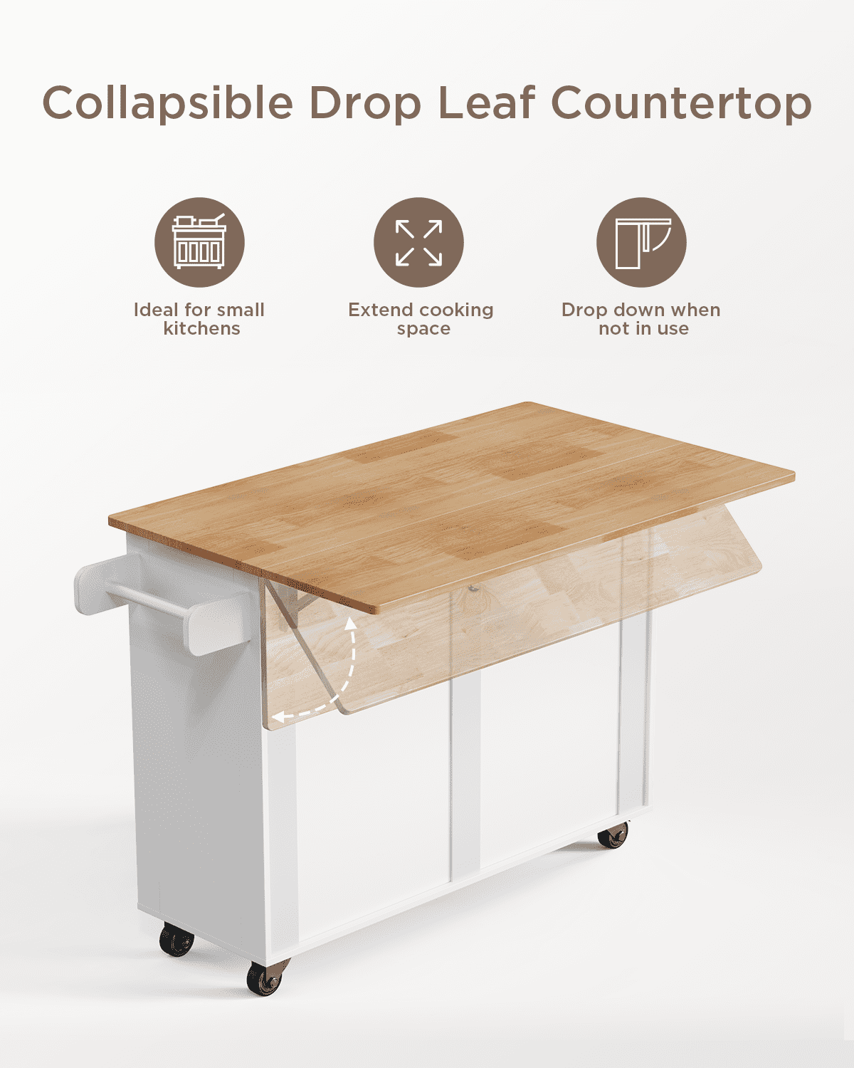 Aiho 45.5'' Kitchen Island Cart with Storage , Rolling Kitchen Island with Folding Drop Leaf Breakfast Bar for Dining Room, White