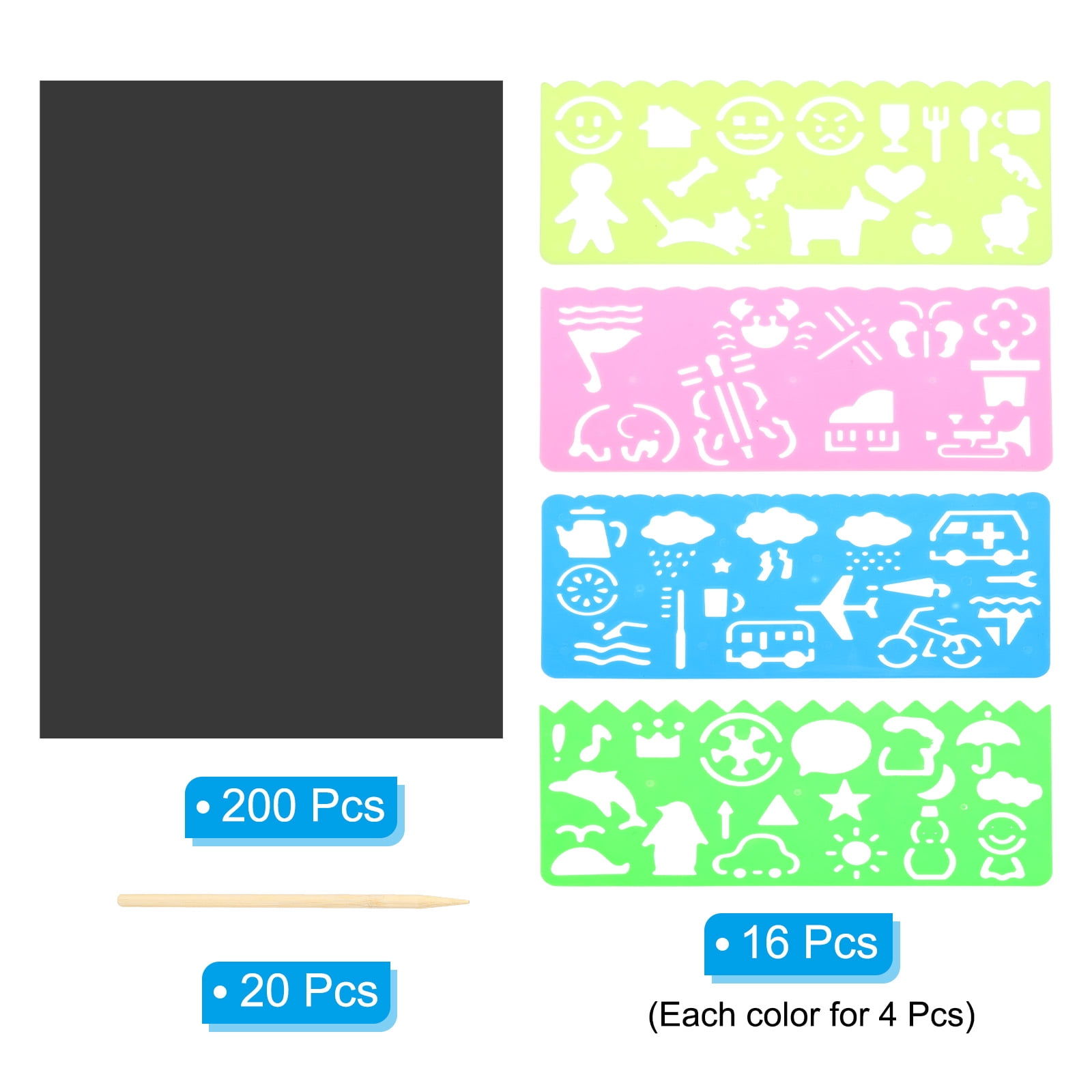 Uxcell Scratch Art Paper Set Include 200Pcs Scratch Off Paper&Wooden Stylus&Stencil
