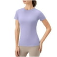 thumbnail image 2 of ECZHAW Women's Crewneck Slim Fitted Short Sleeve T-Shirt Stretchy Bodycon Basic Tee Tops, 2 of 6