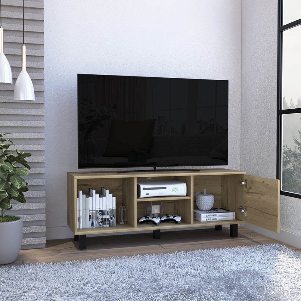 Aukfa TV Stand for TVs Up to 55", Wood TV Storage Cabinet with Door, Brown
