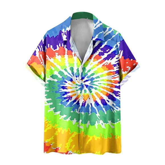 FAIWAD Men's Tie Dye Shirts Short Sleeve Button Down Colorful T-Shirt Casual Summer Beach Shirts