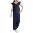 thumbnail image 5 of lcziwo Girls Wide Leg Loose Jumpsuit Kids Casual Cap Sleeve Round Neck Long Romper Summer Onesie Pants with Pockets Navy Summer Savings, 5 of 9