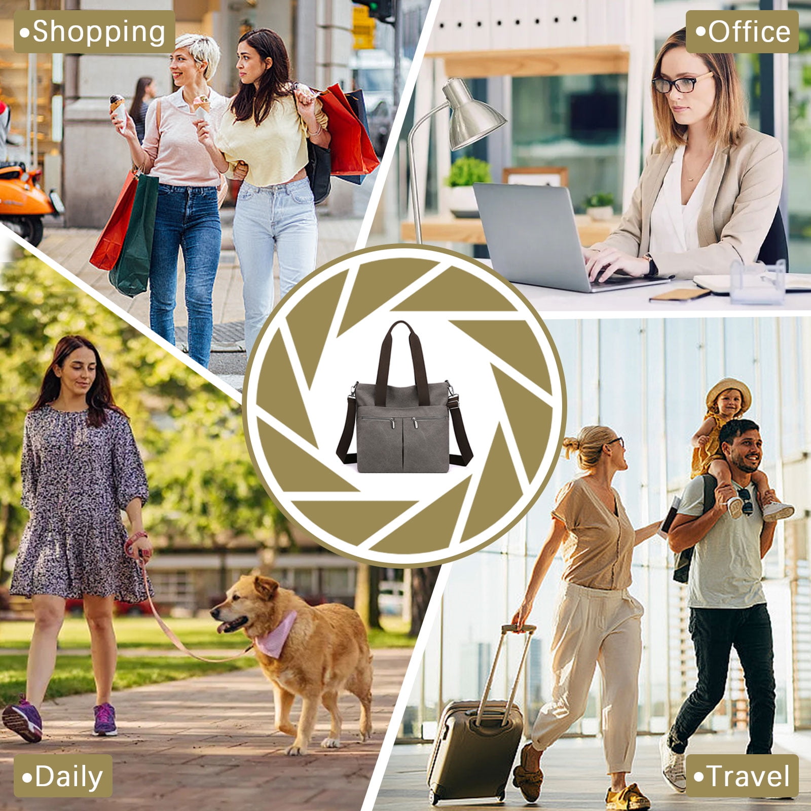 URSOFINE Women's Handbag Canvas Tote Bag Stylish Ladies Purse Lightweight Crossbody with Multi-Pocket & Adjustable Strap Durable Hobo Bags for Work Travel College Shopping Commuting Everyday Use