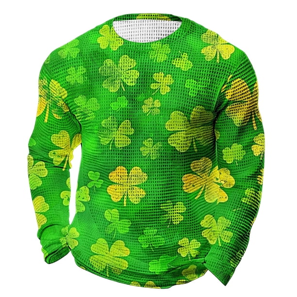 Camisa de Día de San Patricio Hombres de Manga Larga de Manga Larga Cuello Redondo Tops Casuales para Fiesta Festival Vacaciones Viajes Calle Uso Diario Camisetas de Hombre Casual Estiloso Verano