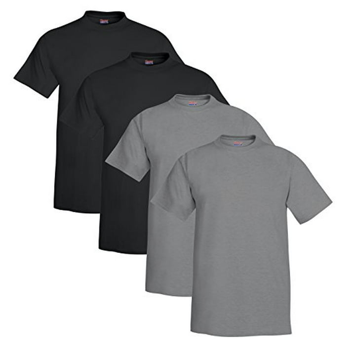 Hanes Mens Beefy-T® Crewneck Short-Sleeve T-Shirt (Pack of 4) (2 Black ...