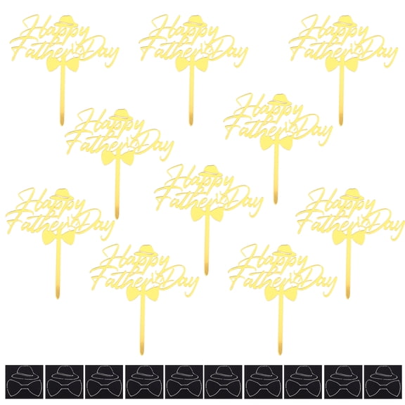 Worgeous 10pcs Father's Day Acrylic Cake Decorative Toppers Cake Picks Cake Decor (Golden)