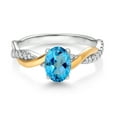 thumbnail image 2 of Gem Stone King 2 Tone 10K Yellow Gold and 925 Sterling Silver American Blue Mystic Topaz and White Lab Grown Diamond Twisted Interwoven Ring for Women (1.11 Cttw, Available in Size 5,6,7,8,9), 2 of 4