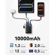 INIU 45W Fast Charging Portable Charger, 40% Smaller 10000mAh with Detachable Cable, Flight-Safe Travel Power Bank, USB C External Battery Pack for iPhone 17 16 Pro iPad Samsung S25 Google etc, Black
