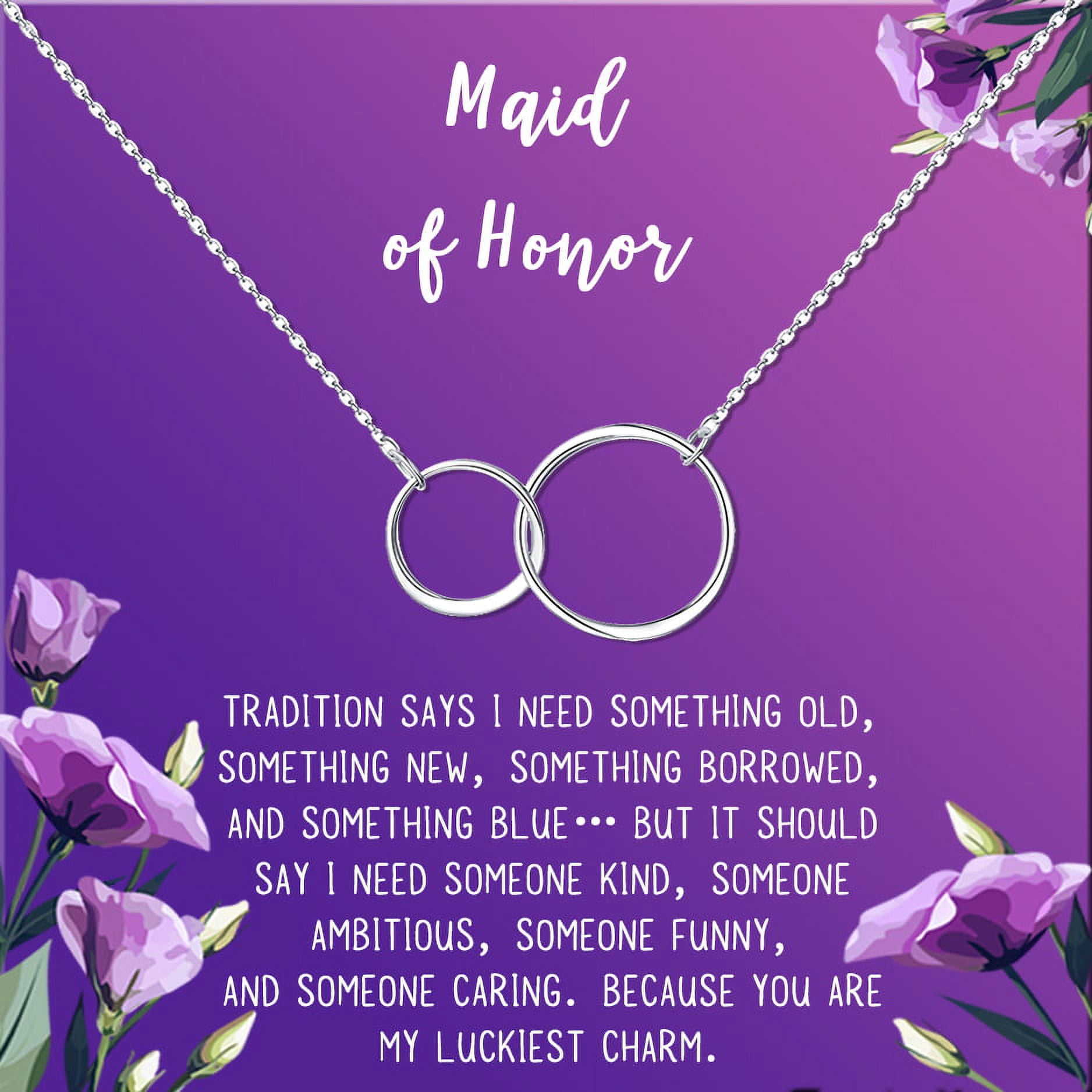 Anavia Maid of Honor Necklace Gift, Maid of Honor Sister Gift, Maid Of Honor Card for Girls, Wedding Gifts Jewelry Necklace-[Silver Infinity Double Ring, Royal Purple Gift Card]