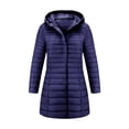 thumbnail image 5 of BXJX Womens Mid-Length Puffer Jackets, Full Zip Side Pockets Long Sleeve Warm Winter Outerwear with Hood Navy Size S-2XL, 5 of 9