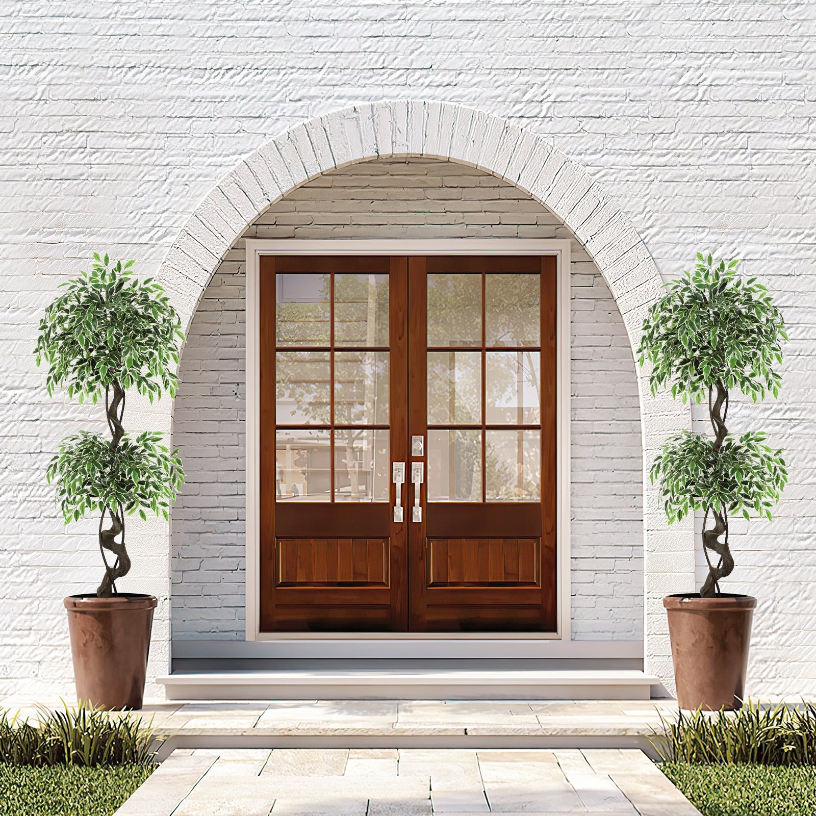 Lifelike Artificial Ficus Tree – Real Wood Trunk, White Ceramic Planter, Decorative Pebbles & Green Moss, Low Maintenance Faux Indoor/Outdoor Floor Plant for Home or Office – 150cm