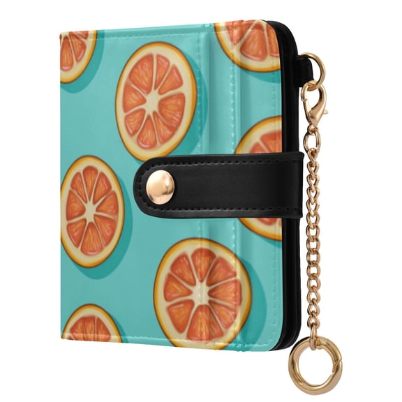 Qxltty Halved Orange Pattern Ladies Wallet Rfid Slim Thin Compact Credit Card Women Wallet Zipper Coin Pocket and ID Window for Female Gifts