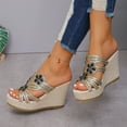 thumbnail image 4 of Dakaela Women's Wedge Platform Sandals 2025 Bohemian Rhinestone Espadrilles Slides Summer Beach Shoes, 4 of 7