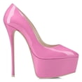 thumbnail image 2 of FSJ Women Closed Almond Toe Slip on Pumps Glossy Platform Stiletto High Heels Night Club Party Dress Daily Shoes Size 8 Pink, 2 of 5