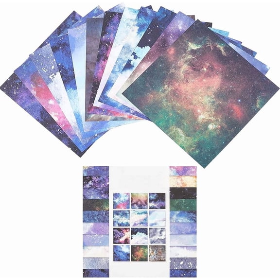 24 Sheets 12 Styles Sky Scrapbook Paper Pad 5.98x5.98inch Galaxy Patterned Single-Sided Decoupage Cardstock Papers Background Supplies for Card Making Writing Journaling Origami Crafts 1set