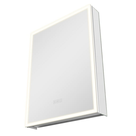 KFFKFF Illuminated Bathroom Medicine Cabinet with Mirror, 24 x 32 in, Recessed or Wall Mount, LED Lighting with 3 Color Options, Magnifying Mirror, Adjustable Shelves, and Defogging Memory Feature