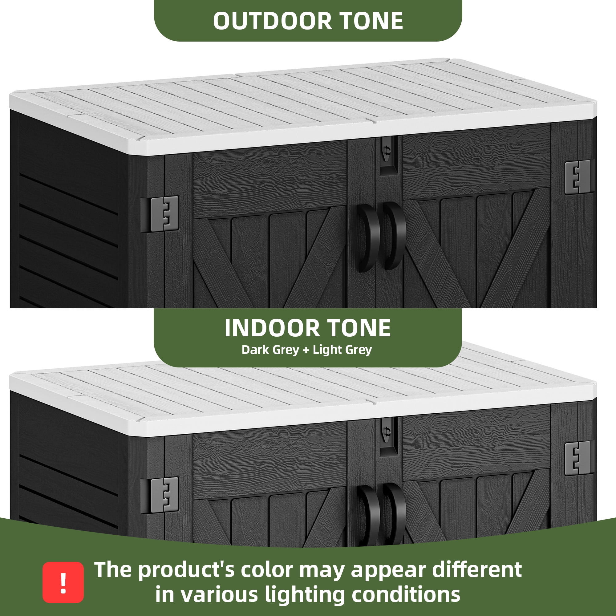 Uforic Outdoor Horizontal Storage Shed with X-Shaped Lockable Door, 35 Cu Ft Weather Resistant Resin Tool Shed, Dark Gray