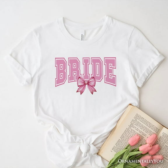 Coquette Bride T-Shirt, Pink Bow White Tee for Stylish Brides