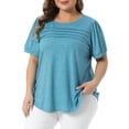 thumbnail image 2 of Women's Plus Short Sleeve Crew Neck Pleated Casual Tunic Blouse 1X Lake Blue, 2 of 6