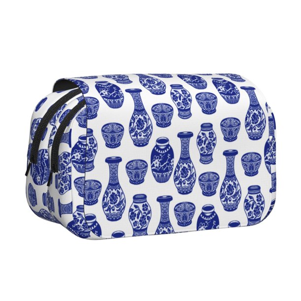 Disketp Blue Vases Estuche de Lápices de Doble Capa con Tapa Abatible y Cremallera, Organizador Escolar para Adolescentes y Adultos