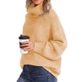 thumbnail image 3 of Female Winter Fall Solid Turtle-Neck High Neck Balloon Long Sleeve Sweaters Pullover Outerwear Apricot L, 3 of 6