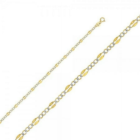 14K Gold 3.2mm Stamp Figaro 3+1 WP DC Chain : 16"