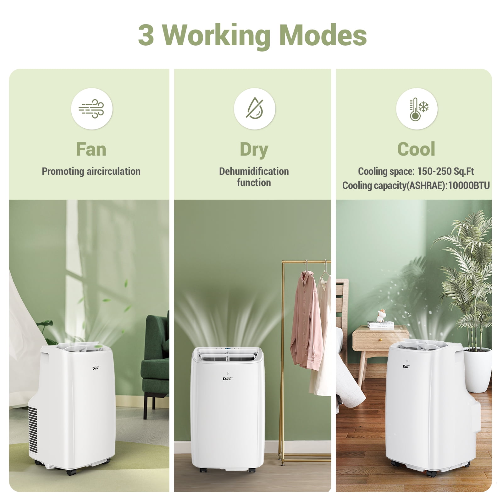 DuraComfort Portable Air Conditioner 10000BTU with Dehumidifier,  Fan, Cool, for room ups to 300Sq.Ft, 6300BTU SACC
