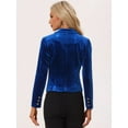 thumbnail image 4 of DARING DIVA Women's Button Front Velvet Blazer Lapel Crop Suit Jacket M Blue, 4 of 6