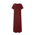 thumbnail image 5 of GaThRRgYP Elegant Satin Slip Short Sleeve Dress,Women's Solid Color Fashionable Casual Loose Short Sleeved V-neck Long Skirt Dress with Dress Red XXL, 5 of 6