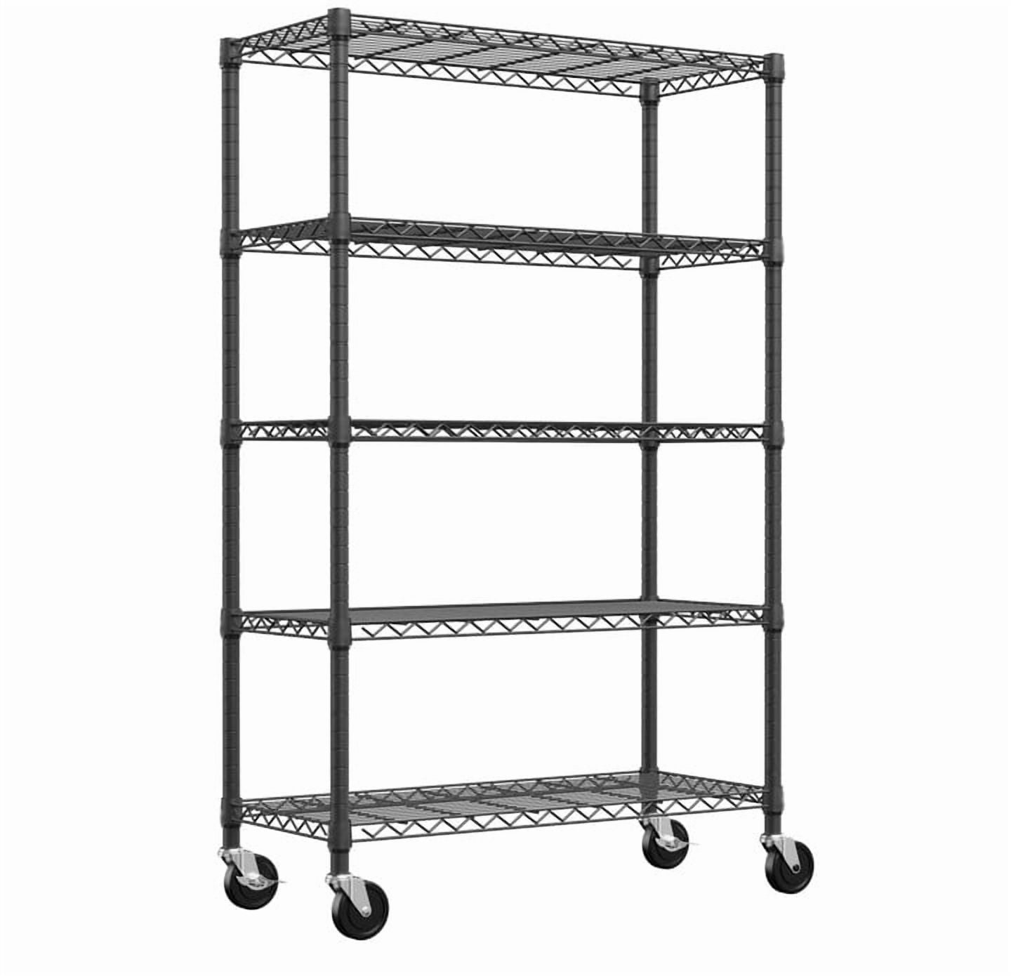 5-Shelf Storage Shelves, Wire Shelving Heavy Duty Metal Storage Shelving Unit Adjustable Garage Shelving Rack Pantry Kitchen (Black, 5 Tier, 17.7" D x 47.2" W x 75.6" H)
