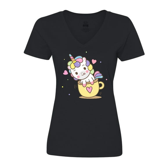 Inktastic Teacup Unicorn Women's V-Neck T-Shirt