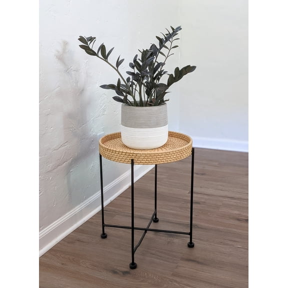 18" Hand Woven Rattan End Table Night Stand Accent Display Side Table Home Decor