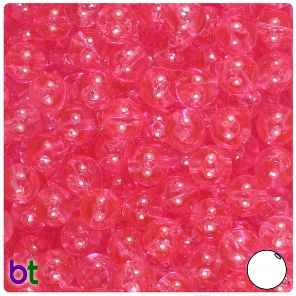 BeadTin Pink Transparent 10mm Round Plastic Beads (150pcs)