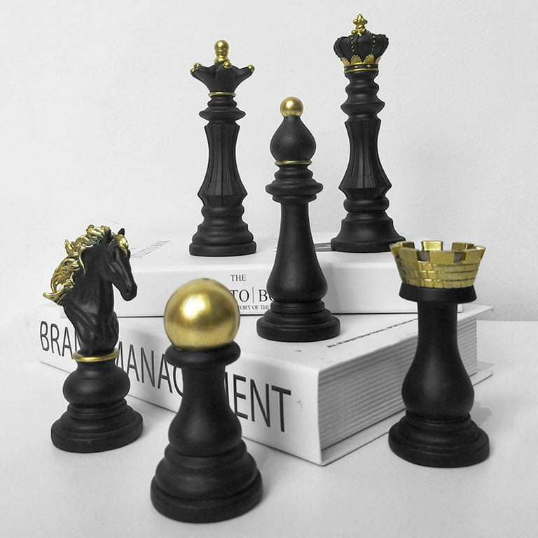 Large Chess Set Statue Sculpture Black Modern Home Decor King Queen Knight
