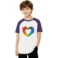thumbnail image 3 of TEAJOPSUU Boys Girls Crew Neck Shirts Kids Tween Color Blocked Short Sleeve Top Casual Summer Soft Raglan Tees Cute Rainbow Heart Blouse 3-15 Years B-Purple, 3 of 4