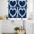 thumbnail image 2 of Watercolor Blue White Heart Tie Dye Curtain Tier and Valance Set 3 Piece, Traditional Ethnic Style 3-inch Rod Pocket Window Tier Curtains Valance for Kitchen Living Room, 2 of 9