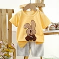 thumbnail image 3 of Hessimy Toddler Boy Summer Clothes Set Letter Print Crew Neck Short Sleeve T-Shirts Elastic Waist Shorts 2Pcs Outfits,Crew Neck（Light Yellow,5-6 Years), 3 of 3